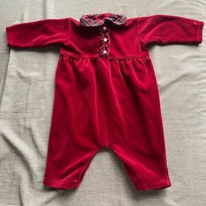 Ralph Lauren Red Romper with Plaid Collar